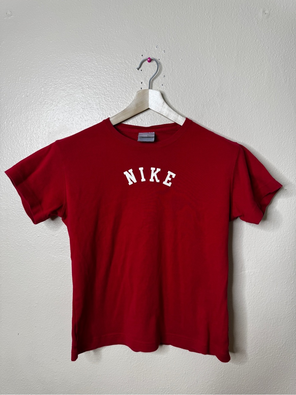 Nike Women’s XL Red Spell Out Logo 100% Cotton T-Shirt Tee Y2K
